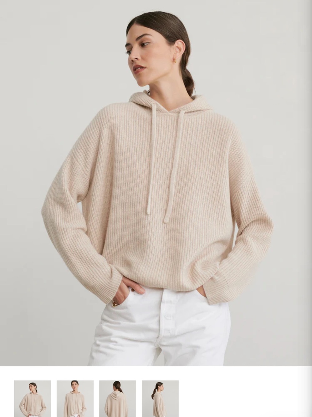 Jenni Kayne Cream Ribbed Cashmere Hoodie Sweater